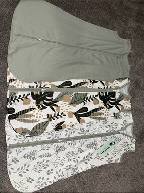 Unbranded Kids Matching Sleep Sack Set - Sage Green & Leaf Print